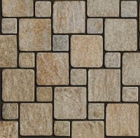 Мощение гранитной брусчаткой RKS Slate Vermont 200x200 мм. Ландшафтный дизайн участка.